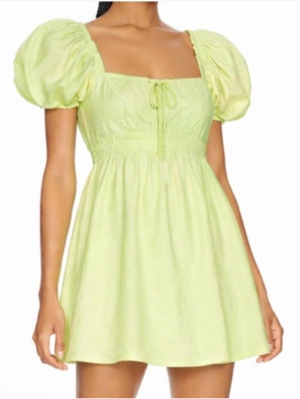 CAMILA COELHO green linen puff sleeve mini dress sz M